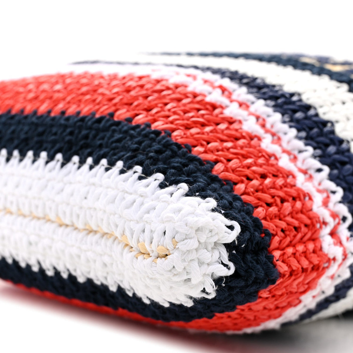 Raffia Crochet Stripe Vertical Tote Bag Blue Red Natural