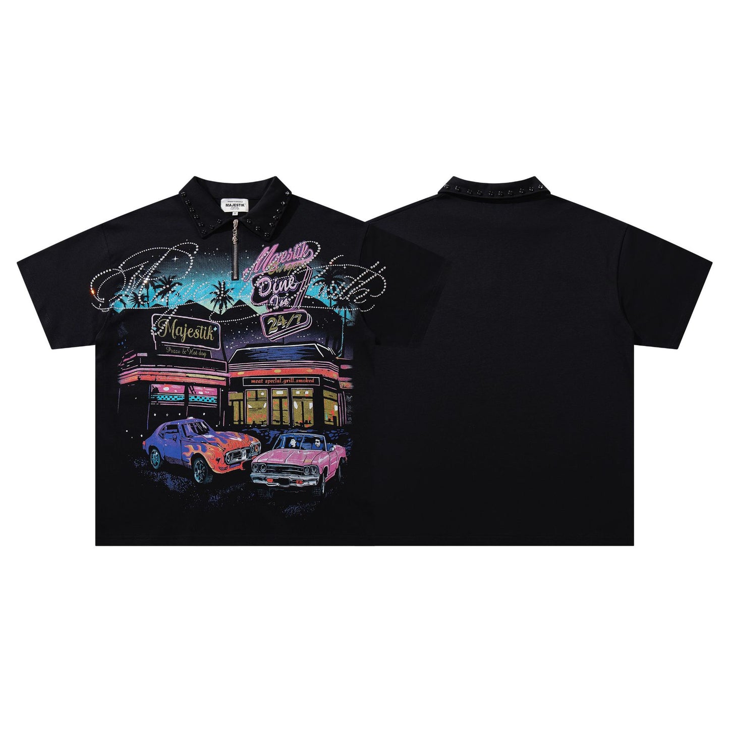 MAJESTIK Vintage Racing Graphic Polo Shirt