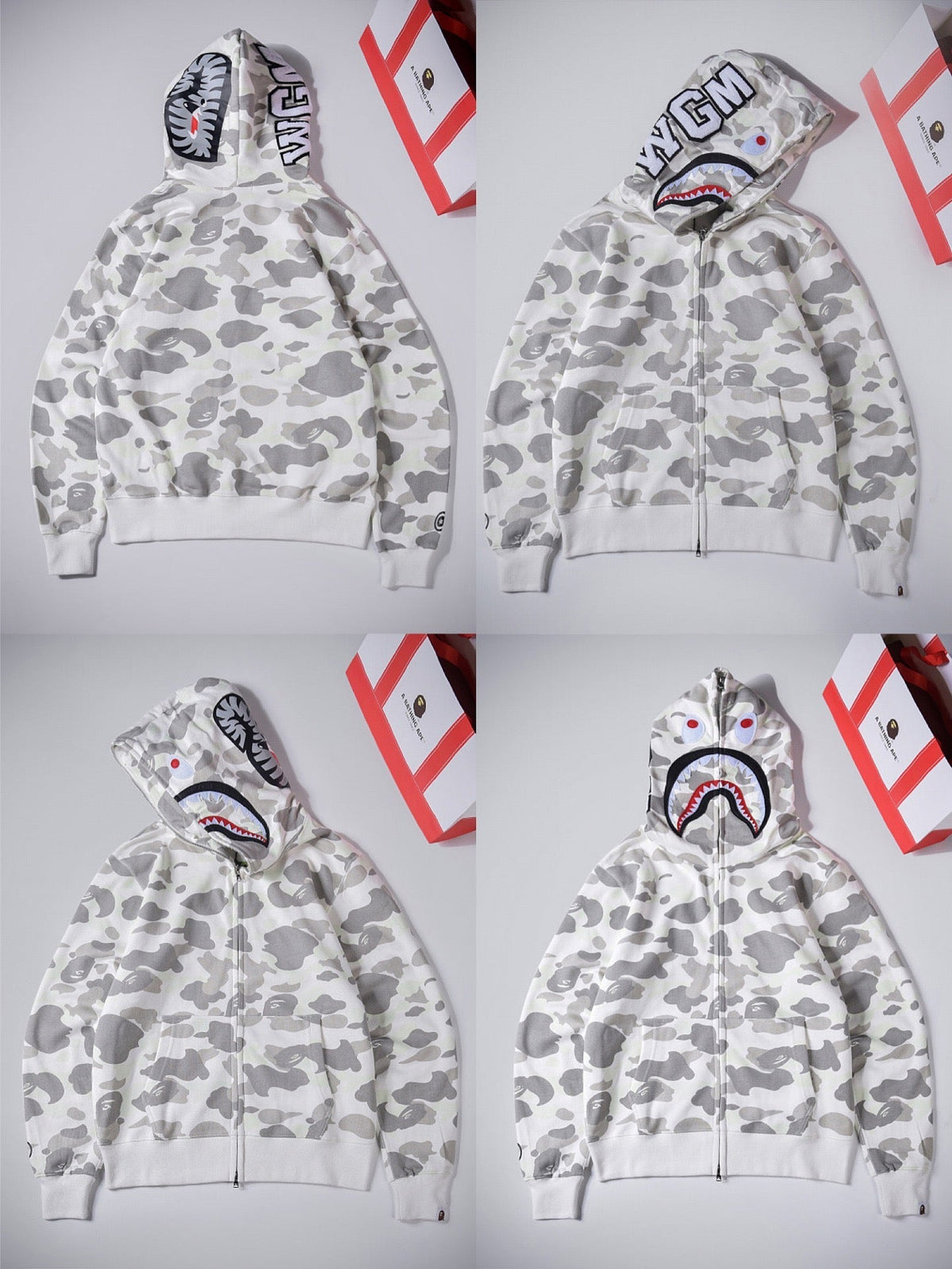 BAPE Shark White Camo Full Zip Hoodie