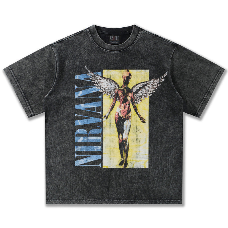 NIRVANA Angel Graphic Washed Black T-Shirt
