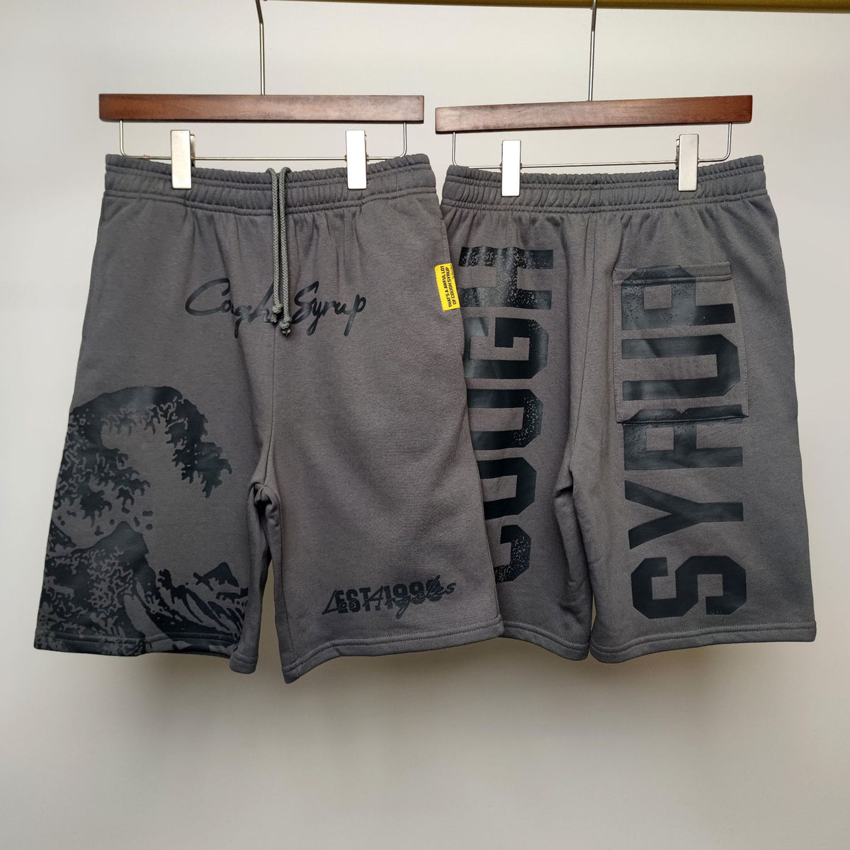 COUGH SYRUP Grey Wave Graphic Shorts