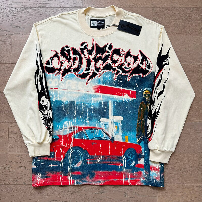 GodSpeed Retro Car Graphic Long Sleeve T-Shirt