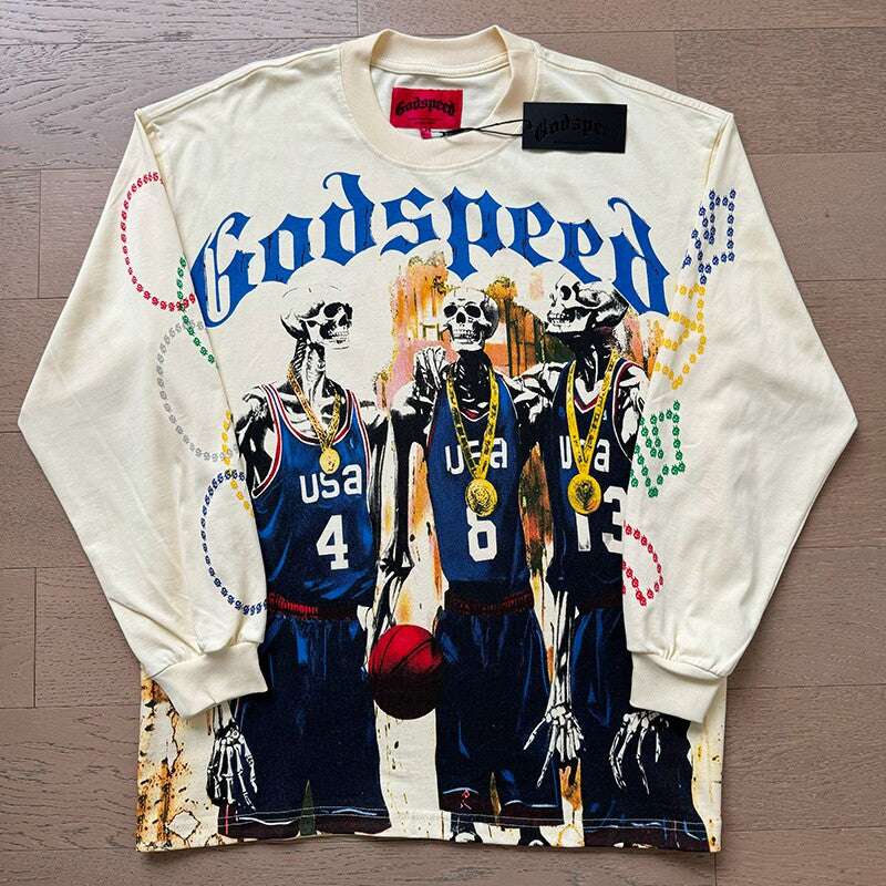 GodSpeed Basketball Skeleton Graphic Long Sleeve T-Shirt