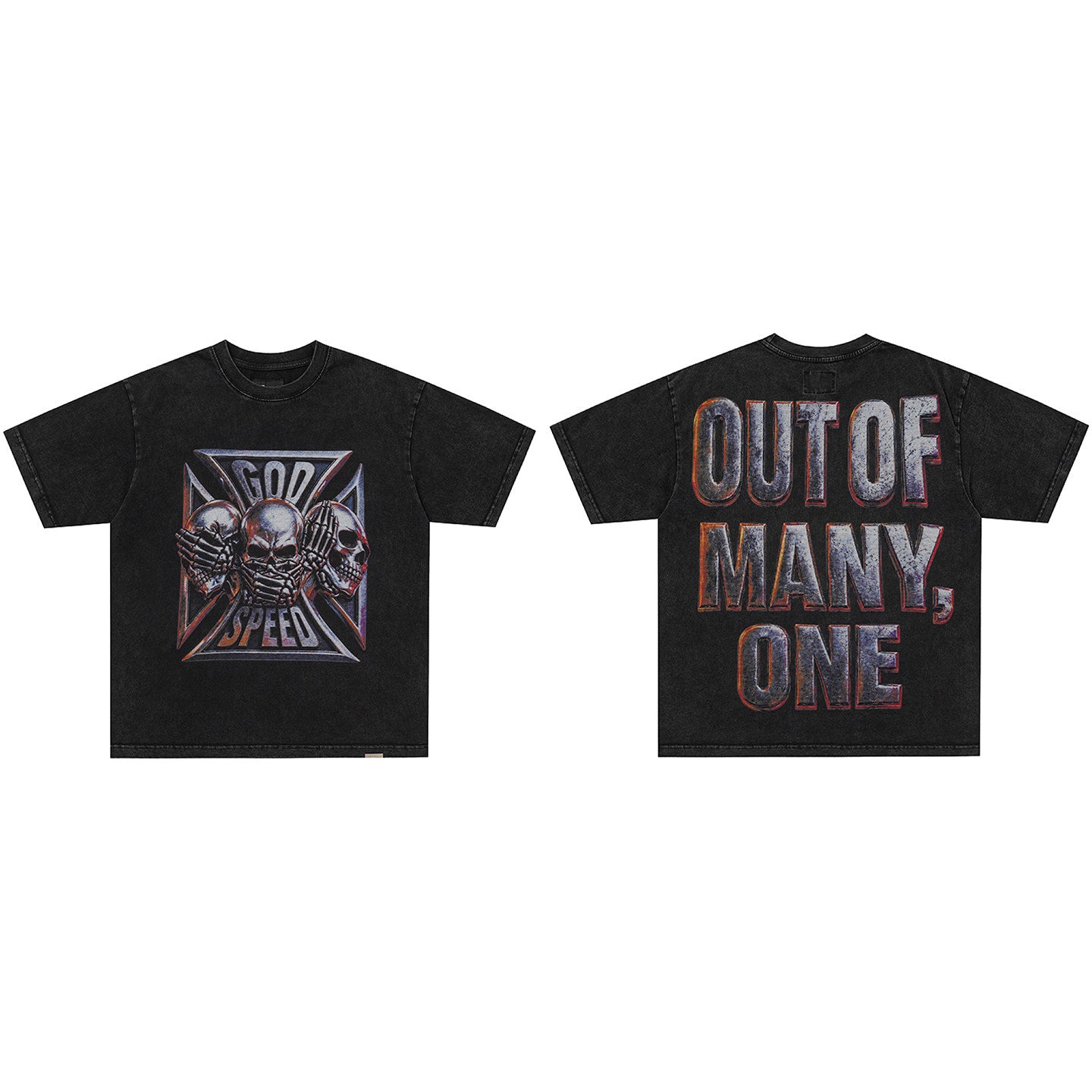 GodSpeed Skull Graphic T-Shirt – Washed Black
