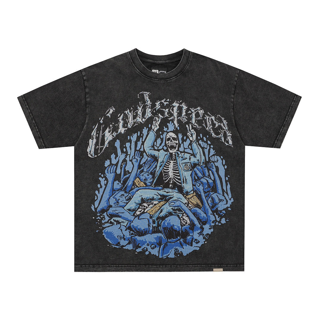 GodSpeed Washed Black Skeleton Graphic T-Shirt