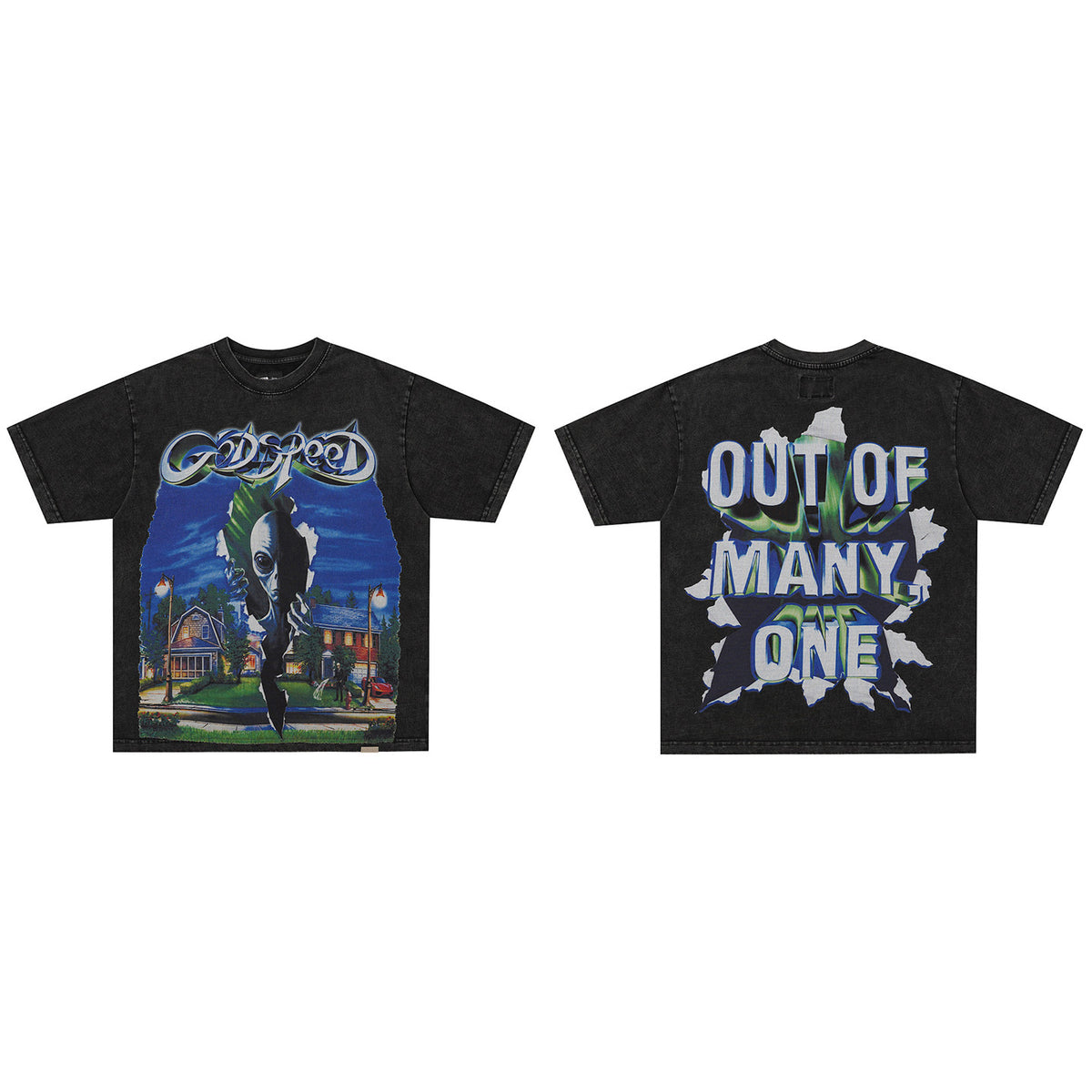 GodSpeed Out of Many One Washed Black Graphic T-Shirt