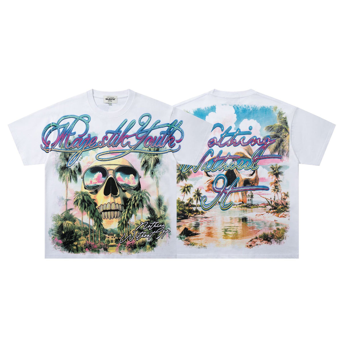 MAJESTIK Tropical Skull Graphic Streetwear T-Shirt