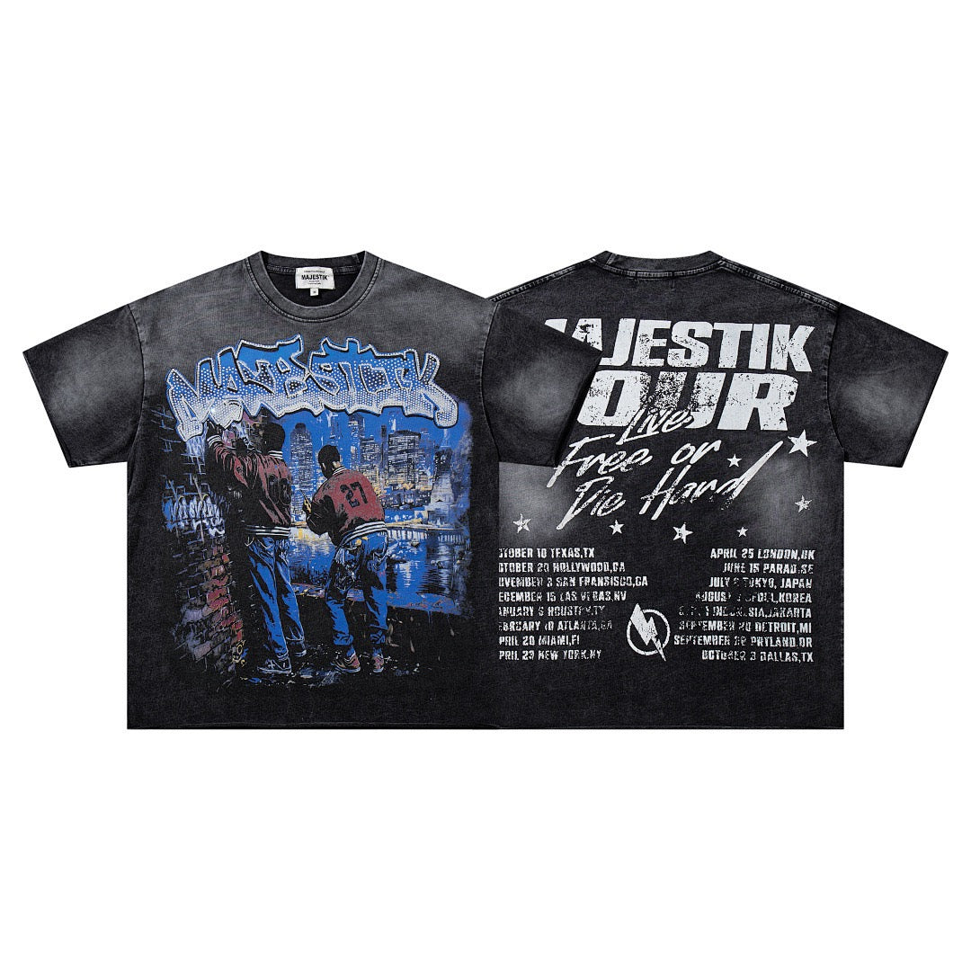 MAJESTIK Urban Life Graphic Vintage T-Shirt