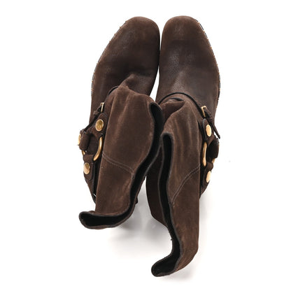 Suede Harness Mid Calf Boots 40 Brown