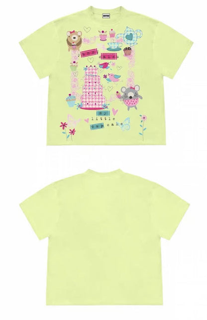 Cute Cupcake Animal Graphic Oversized T-Shirt
