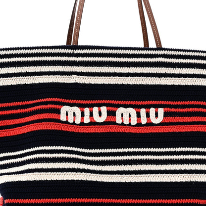 Fabric Crochet Striped Tote Bag Blue Red White
