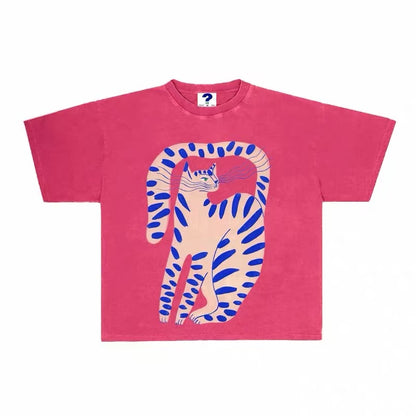 Vintage Abstract Cat Graphic Oversized T-Shirt