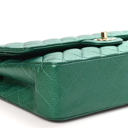 Metallic Caviar Quilted Medium Double Flap Green