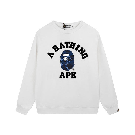 BAPE Blue Camo Ape Head Crewneck Sweatshirt White