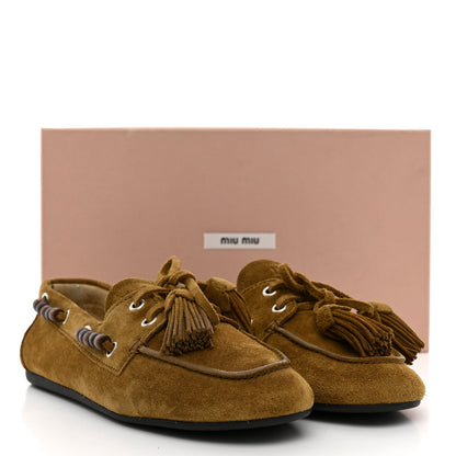 Suede Tassel Loafers 36 Olive Green