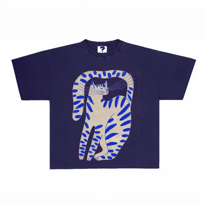 Vintage Abstract Cat Graphic Oversized T-Shirt