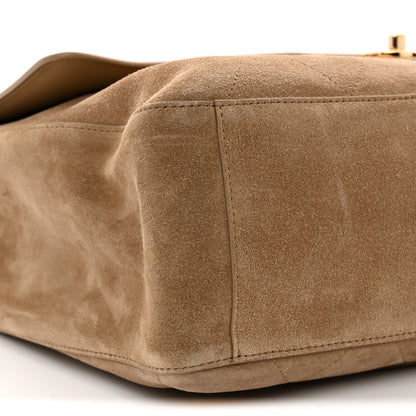 Suede Calfskin Souplissimo Maxi Flap Dark Beige