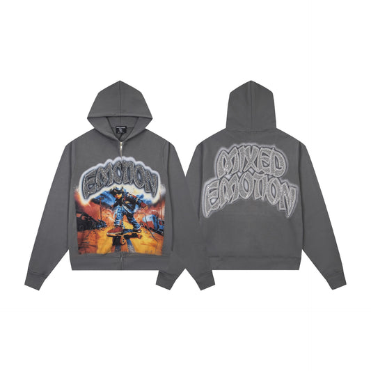 EMOTION Mixed Emotion Graphic Zip Up Hoodie
