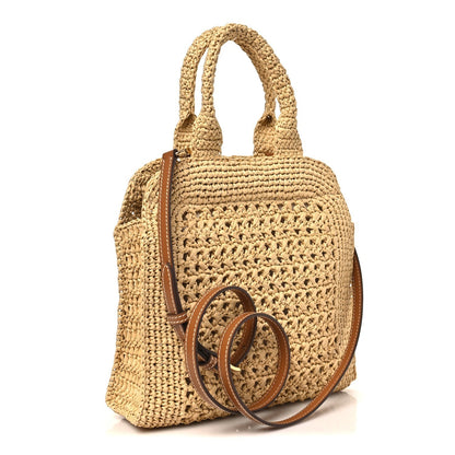 Raffia Crochet Woven Tote Bag Beige