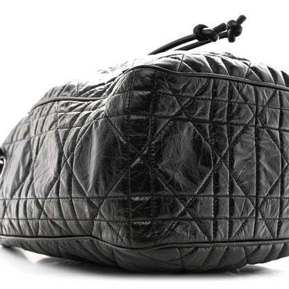 Crinkled Calfskin Macrocannage Medium D-Motion Bag Black