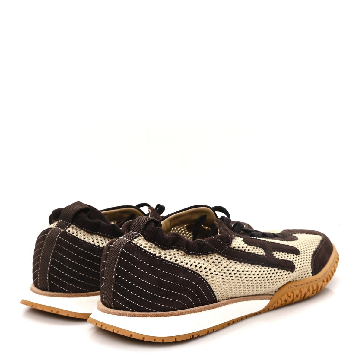 Crochet Knit Suede Goatskin Mens Jet Sneakers 44.5 Beige Lin Marron Ebene