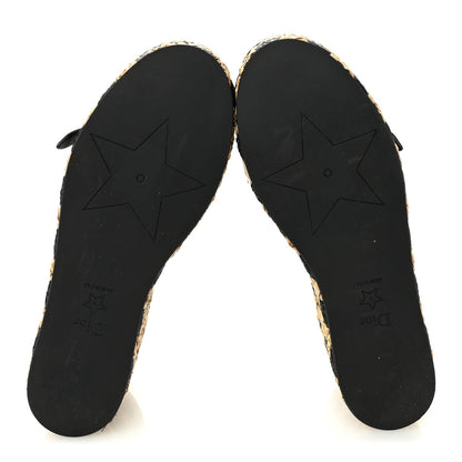 Raffia Calfskin L'Amazone Wedge Sandals 37 Black Natural