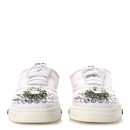 Gabardine Crystal Low Sneakers 35 Bianco