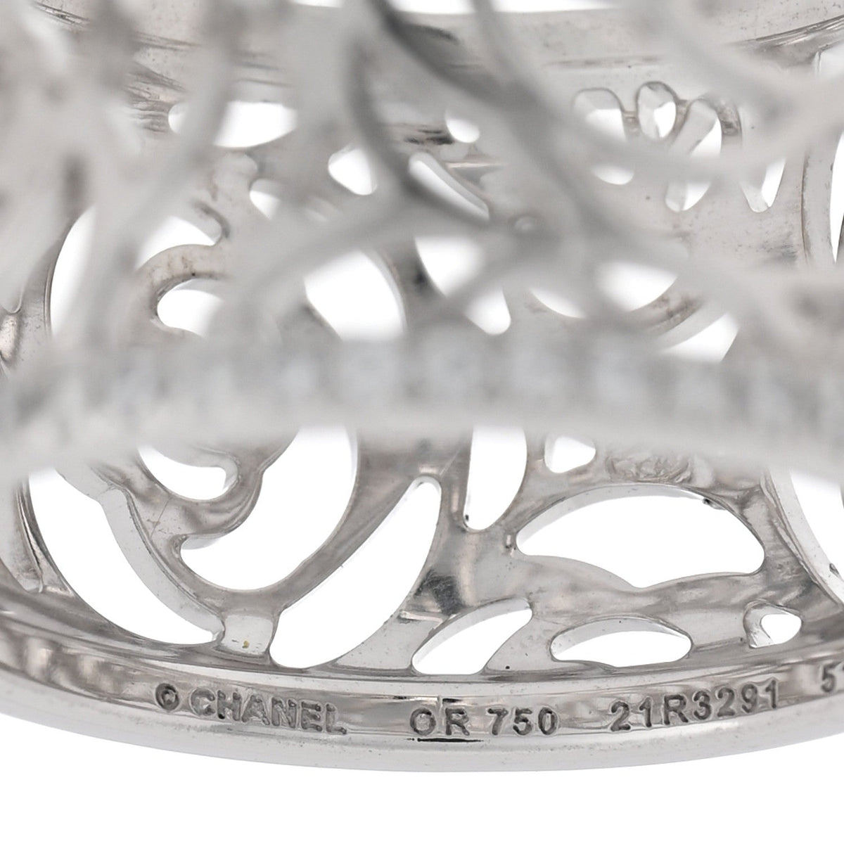 18K White Gold Diamond Camellia Ajoure Band Ring 51 5.75