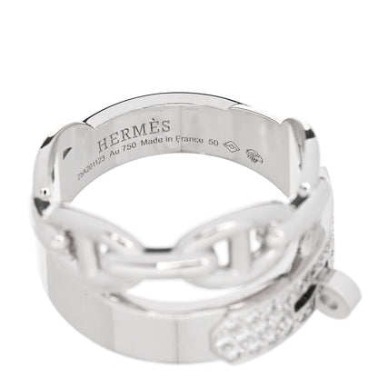 18K White Gold Kelly Diamond Double Tour Chaine d'Ancre Pave Ring 50 5.5