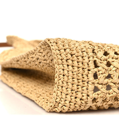 Raffia Crochet Woven Tote Bag Beige