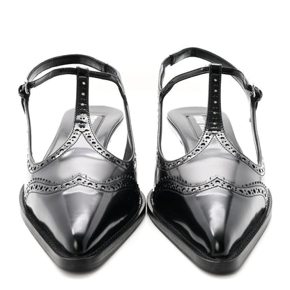 Calfskin Brogue Slingback Pumps 39 Black