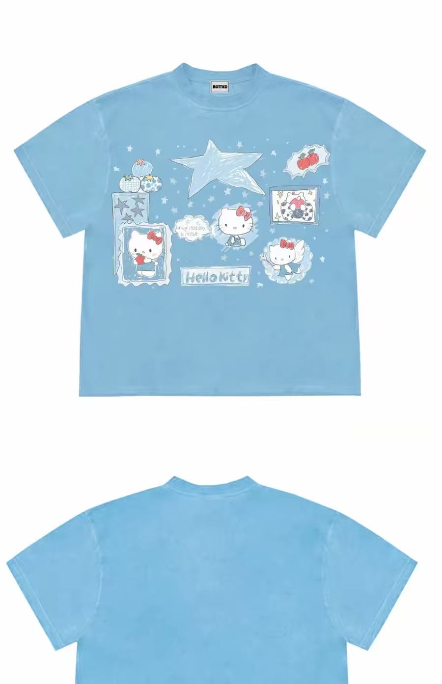 Blue Kitty Graphic Oversized T-Shirt