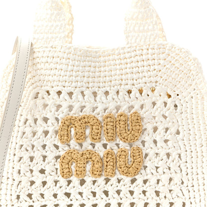 Raffia Crochet Woven Tote Bag White