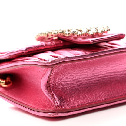 Metallic Nappa Matelasse Crystal Embellished Lady Crossbody Pink
