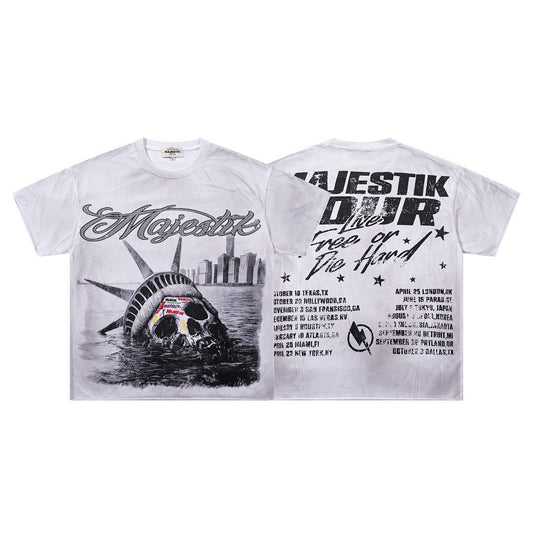 MAJESTIK Vintage Liberty Skull Graphic T-Shirt