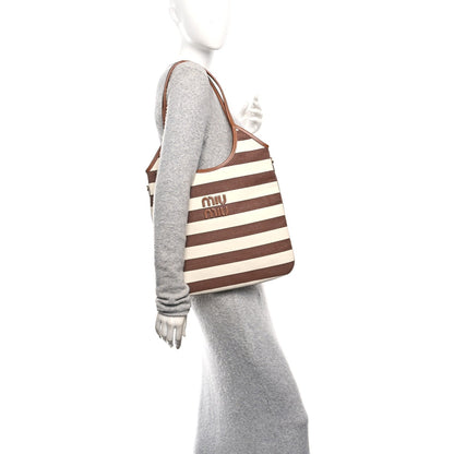 Canvas Calfskin Striped Ivy Cacao Naturale