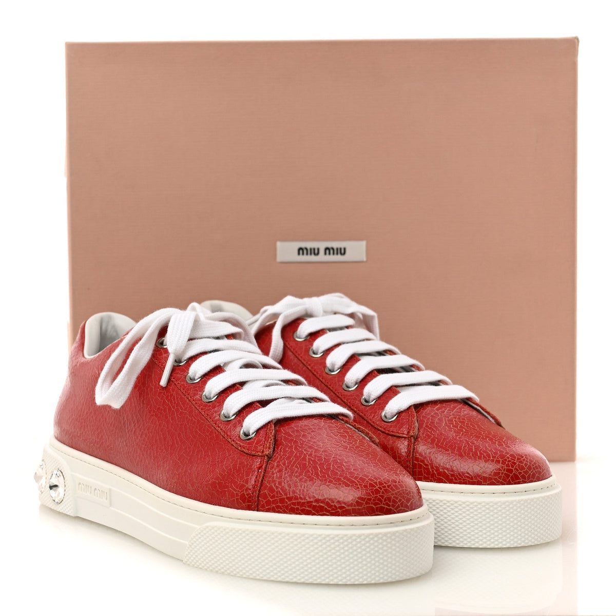 Crackled Goatskin Crystal Sneakers 39 Rosso