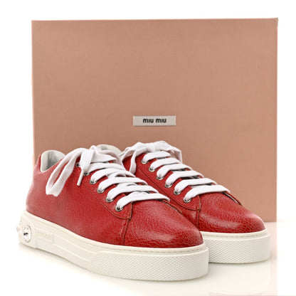 Crackled Goatskin Crystal Sneakers 39 Rosso