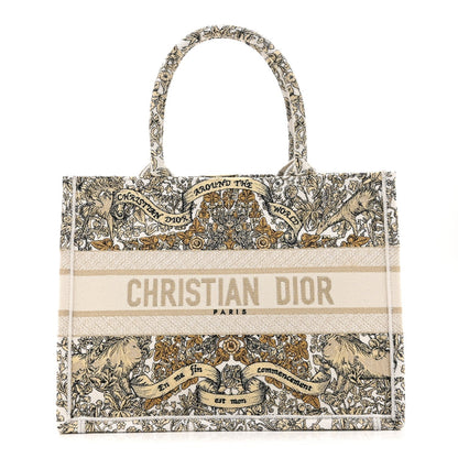 Canvas Embroidered Medium Around The World Book Tote Gold