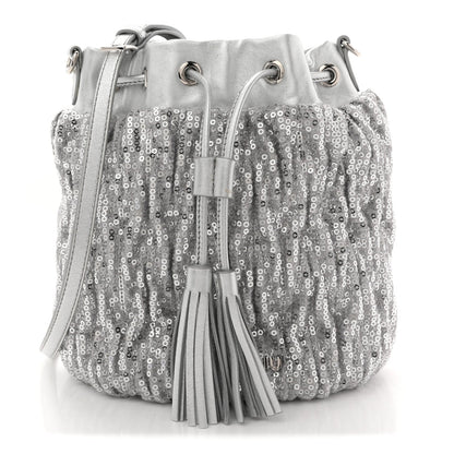 Paillettes Mate Bucket Bag Argento