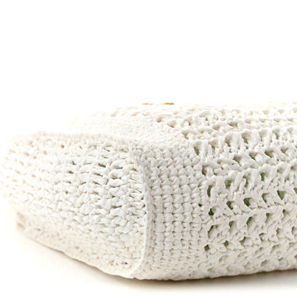 Raffia Crochet Woven Tote Bag White