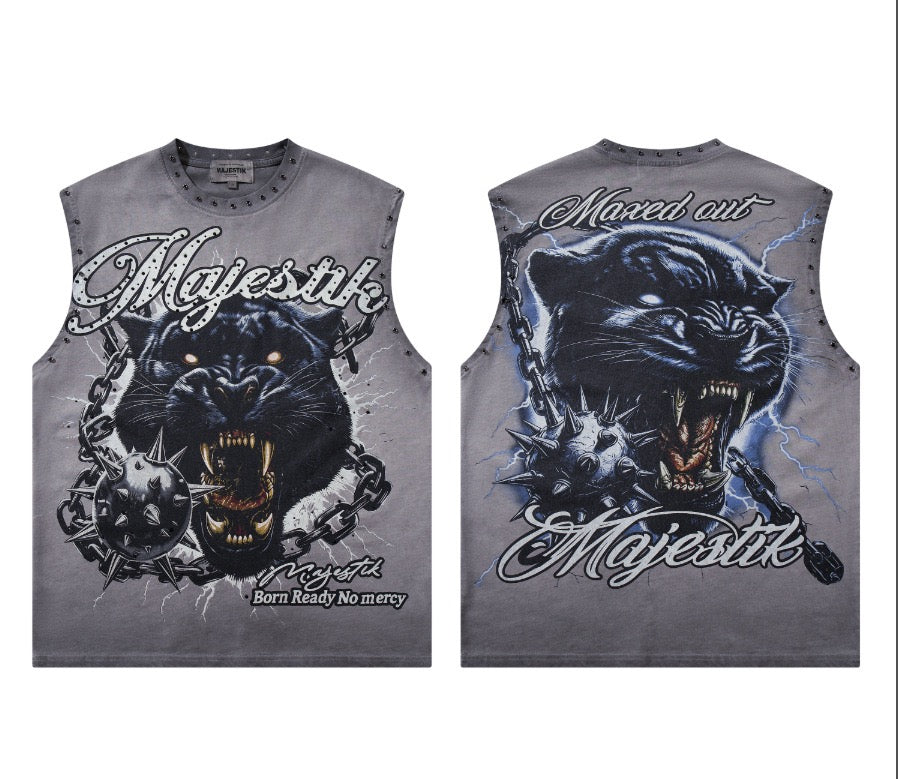 MAJESTIK Panther Graphic Sleeveless Streetwear T-Shirt