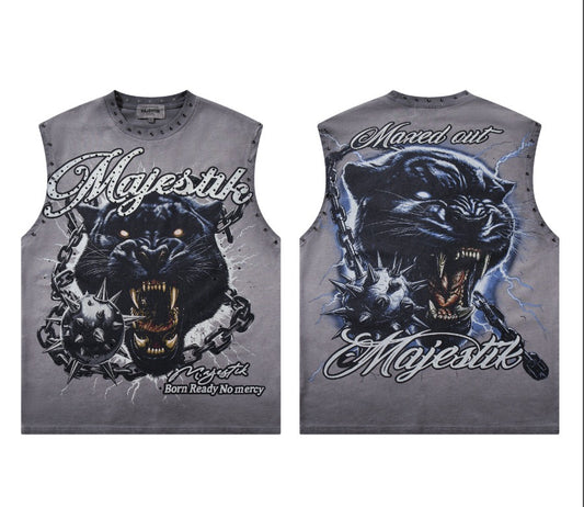 MAJESTIK Panther Graphic Sleeveless Streetwear T-Shirt