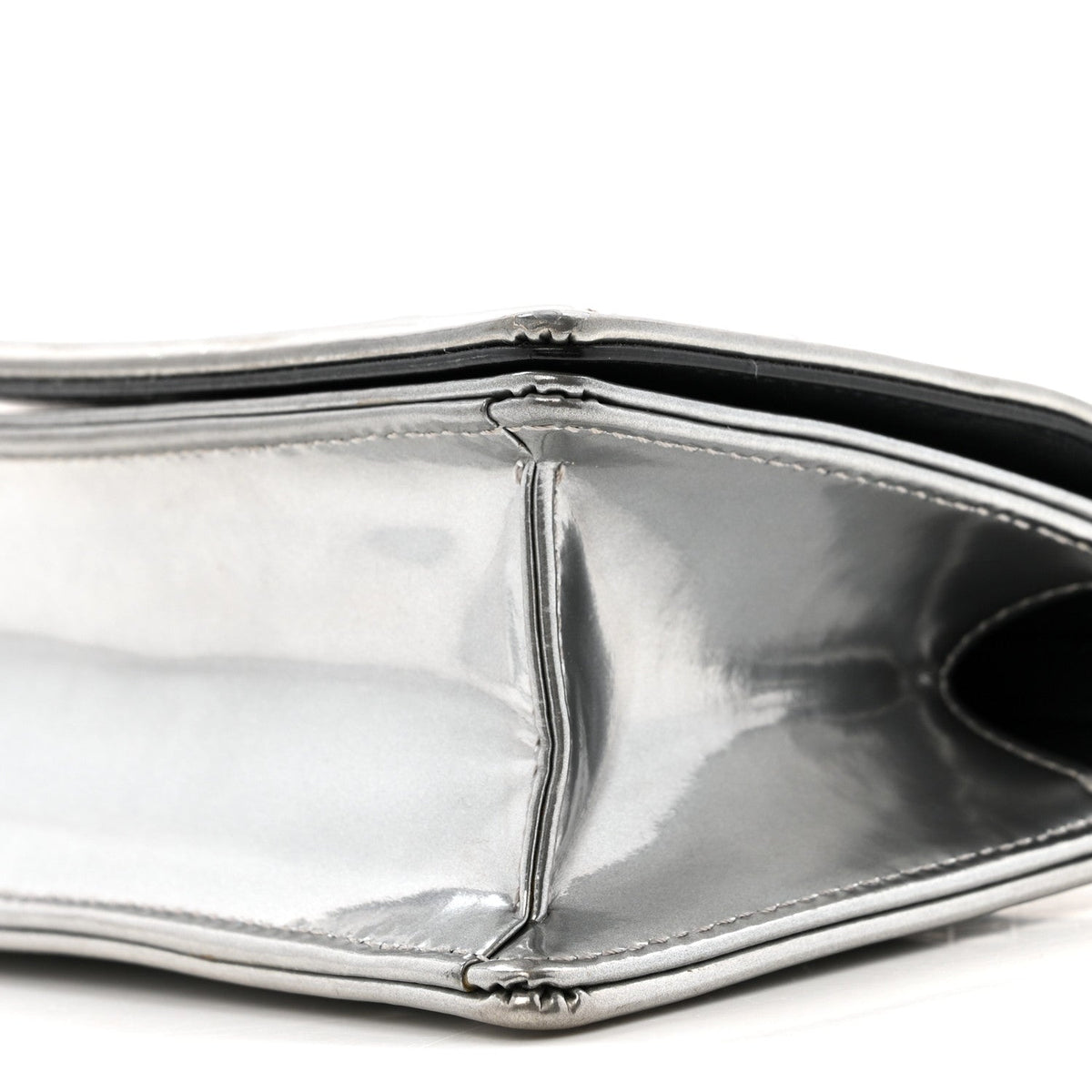 Metallic Patent Micro-Cannage Baby Diorama Flap Bag Silver