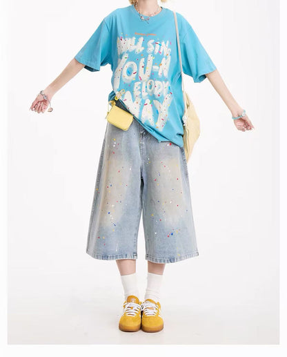 Oversized Graffiti Letter Graphic Cotton T-Shirt