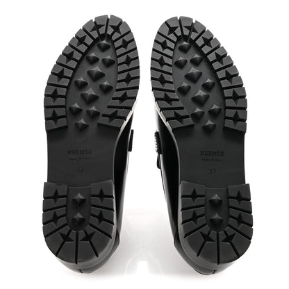 Glazed Calfskin Womens Faubourg Loafers 37 Black