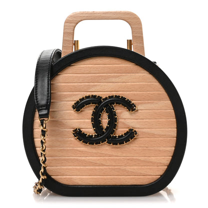 Beech Wood Lambskin Round CC Vanity Case Black