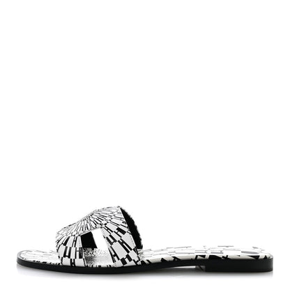 Calfskin Printed Op'H Oran Sandals 40.5 Black White