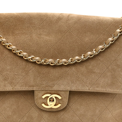 Suede Calfskin Souplissimo Maxi Flap Dark Beige