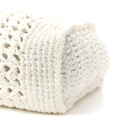 Raffia Crochet Woven Tote Bag White